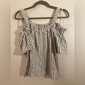 Lucky Brand Shoulderless Striped Cream w/ Navy Stripes Top